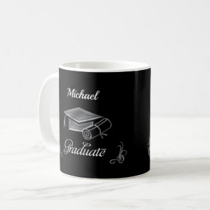 Taza De Café Graduación de negro y plata, gorra y diploma