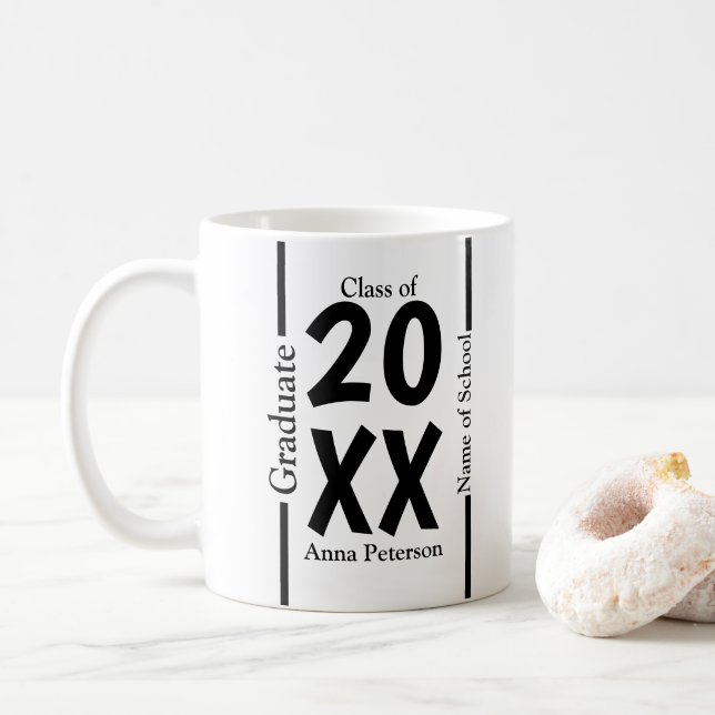 Taza De Café Graduación de Personalizado blanco y negro de moda (Con donut)