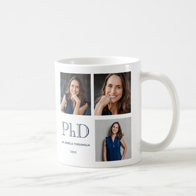 Taza De Café Graduación de PhD azul de foto de Keepsake (Derecha)
