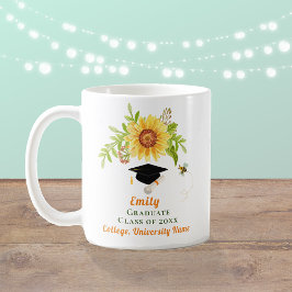 Taza De Café Graduación Felicitaciones Floral de girasol amaril