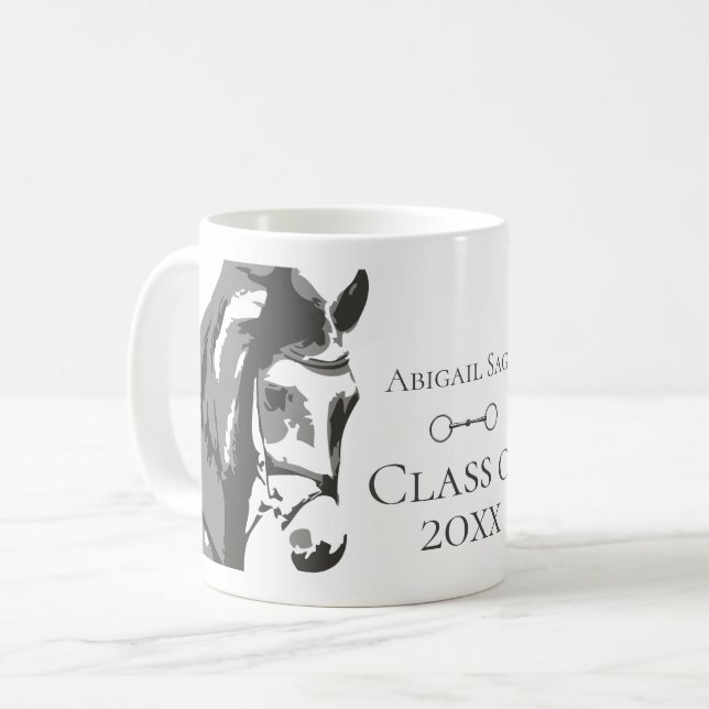 Taza De Café Graduación gris personalizada de caballos y Snaffl (Anverso izquierdo)