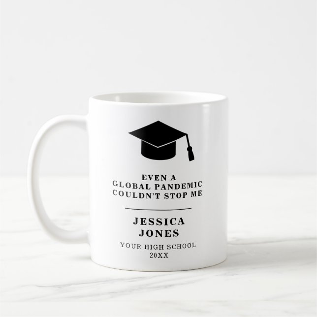 Taza De Café Graduación Negra Clase Cap de 2021 Pandemia (Izquierda)