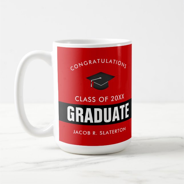 Taza De Café Graduación negra y roja café personalizado (Izquierda)