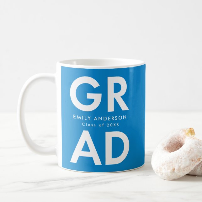 Taza De Café Graduación negrita de foto azul de grado (Con donut)