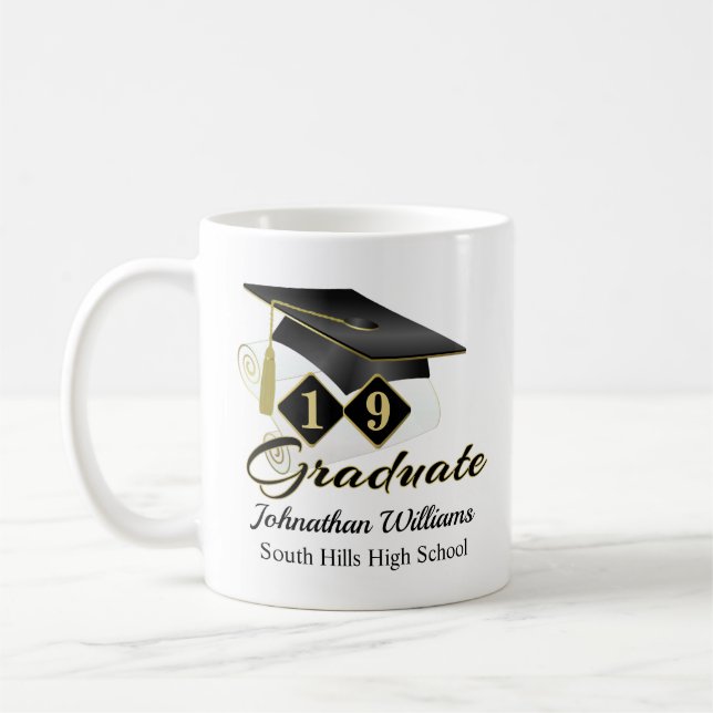 Taza De Café Graduación personalizada Black & Gold 20XX (Izquierda)