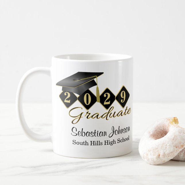 Taza De Café Graduación personalizada Black & Gold 20XX (Con donut)