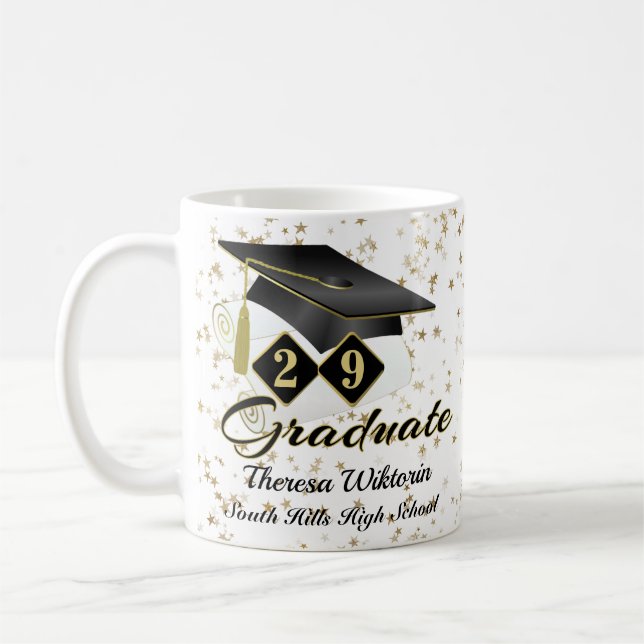 Taza De Café Graduación personalizada Black & Gold 20XX (Izquierda)