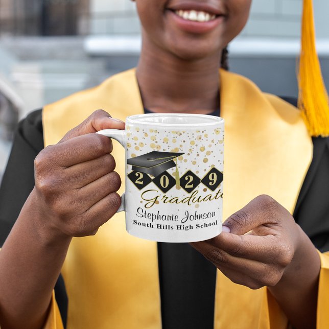 Taza De Café Graduación personalizada Black & Gold 20XX (Personalized Graduation Black & Gold Coffee Mug)