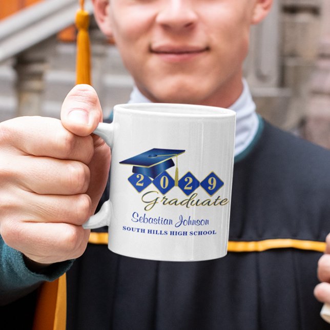 Taza De Café Graduación personalizada Blue & Gold 20XX (Personalized Graduation Blue & Gold Coffee Mug)