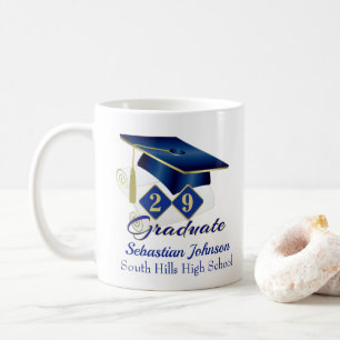 Taza De Café Graduación personalizada Blue & Gold 20XX