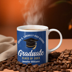 Taza De Café Graduación personalizada de Blue White Graduate 20
