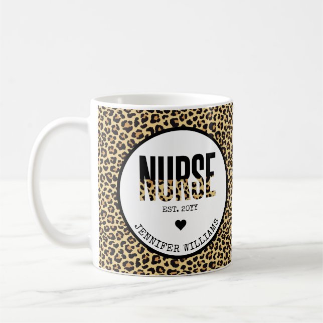 Taza De Café Graduación personalizada de Enfermera Est Cheetah  (Izquierda)