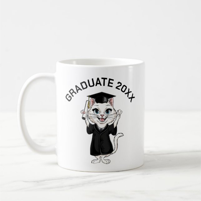 Taza De Café Graduación personalizada de gato (Izquierda)
