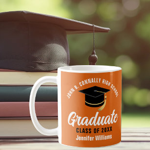 Taza De Café Graduación personalizada de graduado blanco naranj