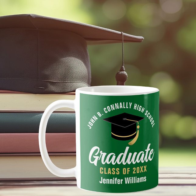 Taza De Café Graduación personalizada de Graduado Blanco Verde (Subido por el creador)