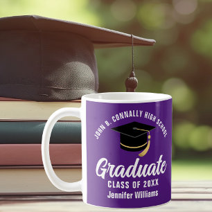 Taza De Café Graduación personalizada de graduado morado blanco