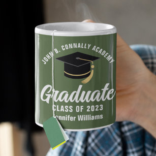 Taza De Café Graduación personalizada de graduado verde del ejé