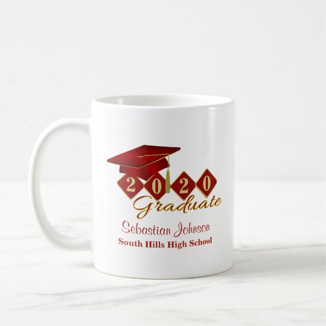 Taza De Café Graduación personalizada Red & Gold 20XX (Izquierda)