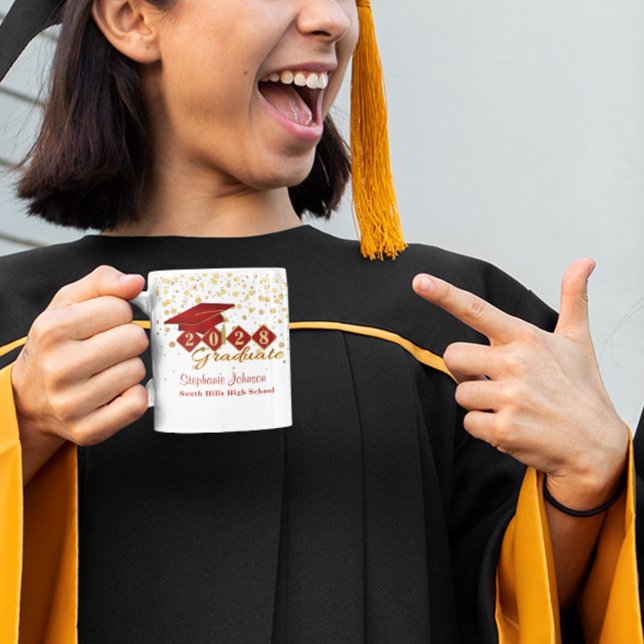 Taza De Café Graduación personalizada Red & Gold 20XX (Personalized Graduation Red & Gold Coffee Mug)