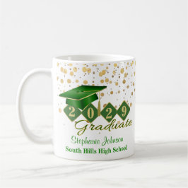 Taza De Café Graduación personalizada Verde y Oro 20XX