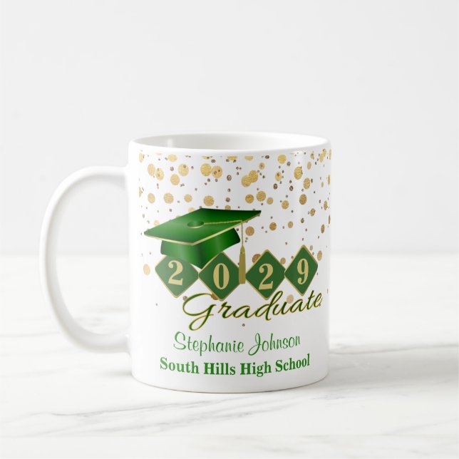 Taza De Café Graduación personalizada Verde y Oro 20XX (Izquierda)