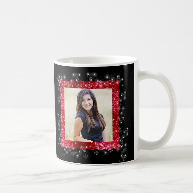 Taza De Café Graduación Purpurina rojo Sparkle Frame Photo (Derecha)