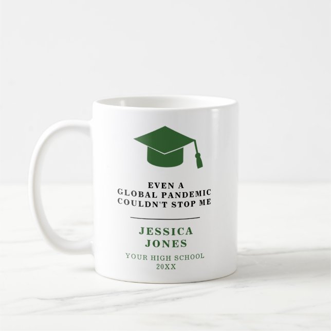 Taza De Café Graduación Verde Clase Cap de 2021 Pandemia (Izquierda)