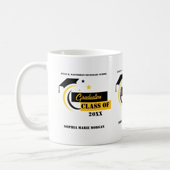 Taza De Café Graduado Clásico de Graduación de Blanco Negro Ama (Izquierda)