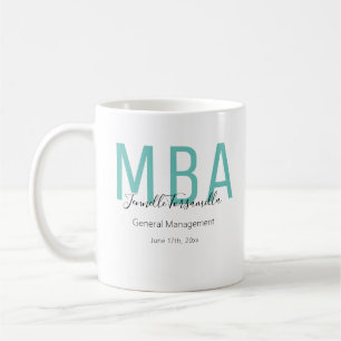 Taza De Café Graduado de MBA con nombre de fecha Verde azulada 