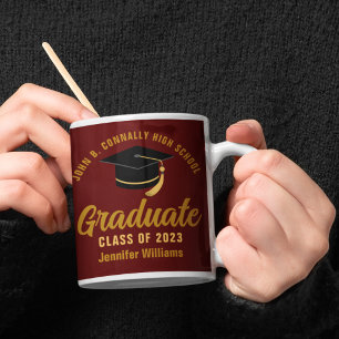 Taza De Café Graduado de oro maroon personalizado 2025