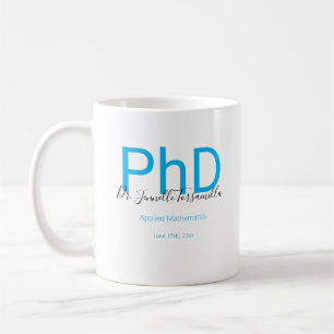 Taza De Café Graduado Keepsake Black Blue Name PhD Graduation