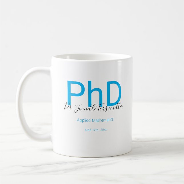 Taza De Café Graduado Keepsake Black Blue Name PhD Graduation (Izquierda)