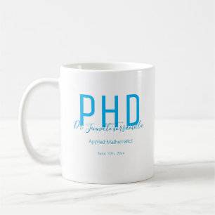 Taza De Café Graduado Keepsake White Blue Name Degree PhD