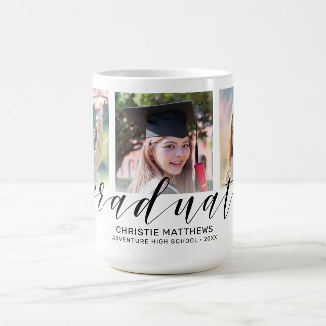 Taza De Café Graduado moderno de escritura negra de 3 Collages  (Centro)