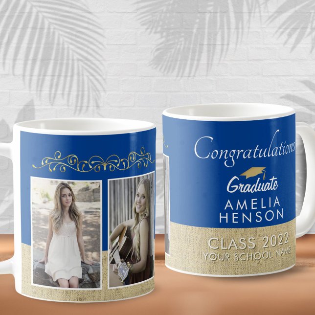 Taza De Café Graduado Rústico Gold Blue 2023 2 Foto Graduación (Subido por el creador)