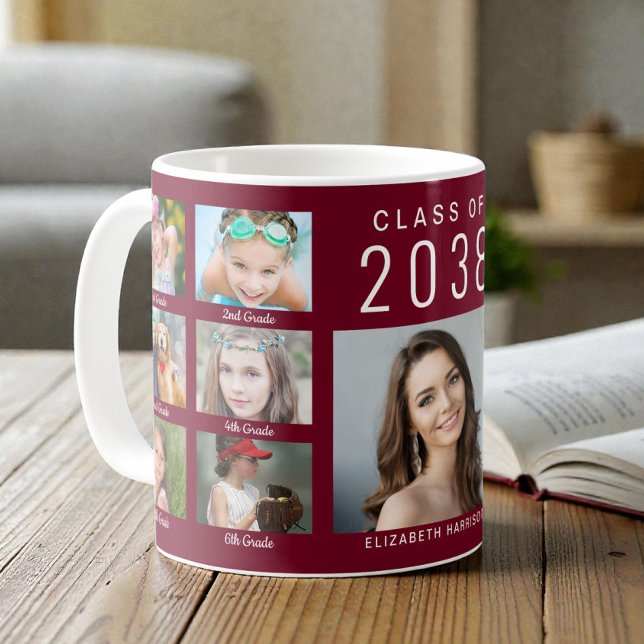 Taza De Café Graduate Photo Collage Burgundy Graduation (Graduate Photo Collage Burgundy Graduation Coffee Mug)