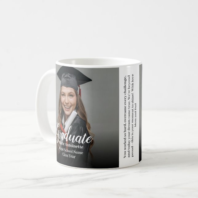 Taza De Café Graduate Photo with Family Message Graduation  (Anverso izquierdo)