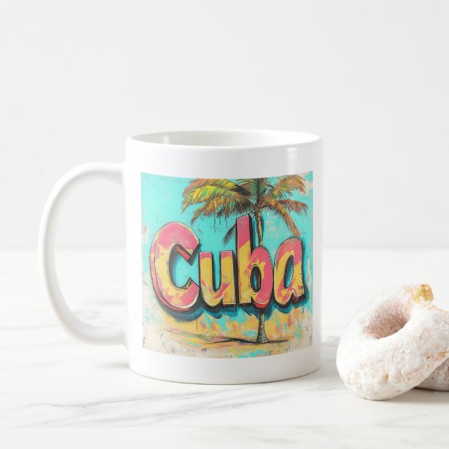 Taza De Café Graffiti cubano vibra: Arte callejero en las islas (Con donut)