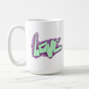 Taza De Café graffiti de amor morado verde menta tipografía pun
