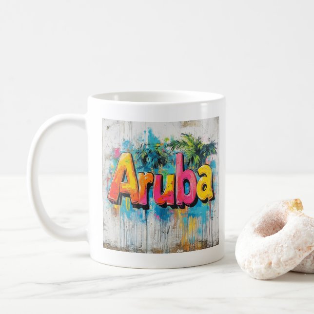 Taza De Café Graffiti de Aruba Vibes: Arte callejero en la isla (Con donut)