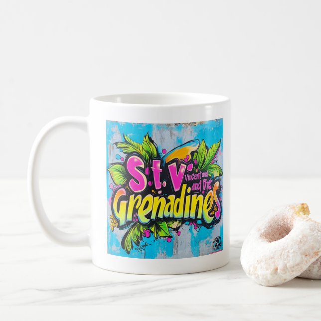 Taza De Café Graffiti de San Vicente Vibes: Island Street Art E (Con donut)