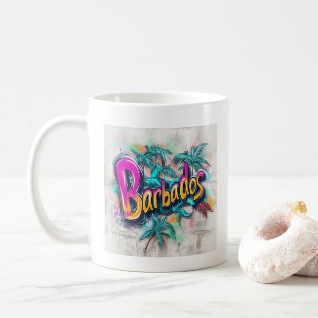 Taza De Café Graffiti en Barbados: Arte callejero en la isla (Con donut)