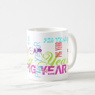 Taza De Café Graffiti estilo Revocación de Año Cerdo Blanco 201