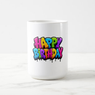 Taza De Café Graffiti feliz cumpleaños lettering colorido
