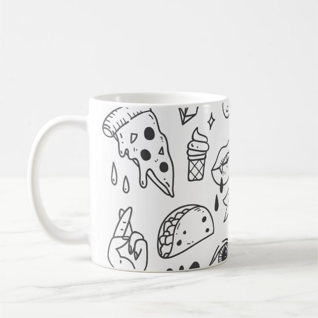Taza De Café Graffiti lindo: Conjunto de arte Doodle. (Izquierda)