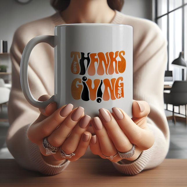 Taza De Café Graffiti moderno Acción de Gracias Otoño Cae Blanc (Subido por el creador)