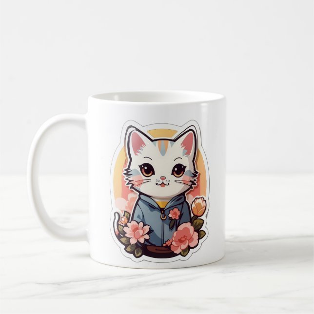 Taza De Café Gráfica de gato kawaii (Izquierda)