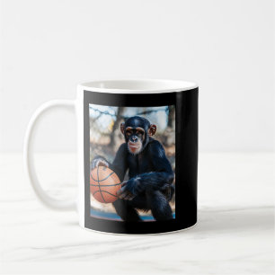 Taza De Café Gráfica divertida del mono chimpancé de baloncesto