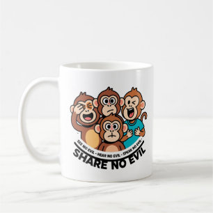 Taza De Café Gráfica Moderna de Mono No Comparte Maldad