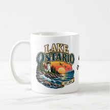 Gráfica vintage de faro en Lake Ontario al atardec